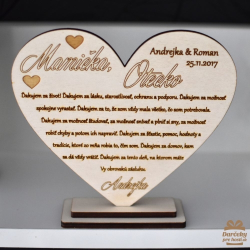 Drevený výsek *Poďakovanie rodičom - srdce