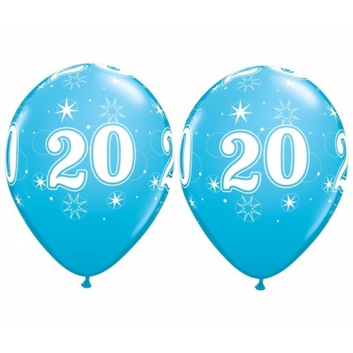 Balóny Sparkle s číslom 20 modré 25 ks