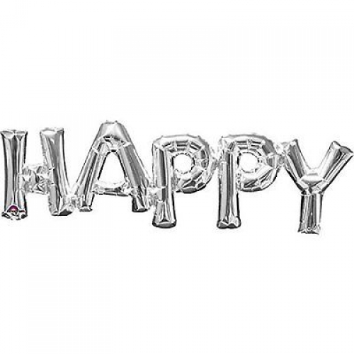 Balónový banner HAPPY strieborný 76 x 25 cm