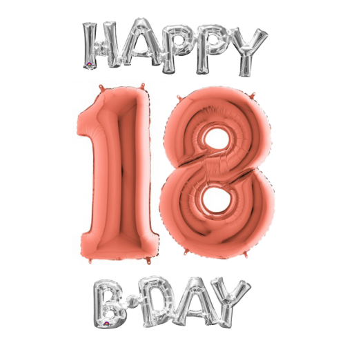 Narodeninový set balónov 18 rose gold / strieborná