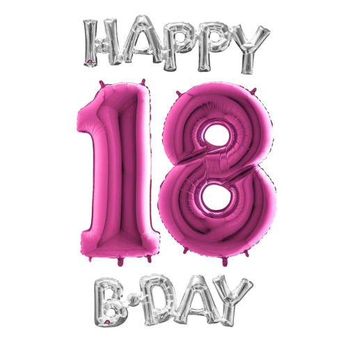Narodeninový set balónov 18 ružová / strieborná