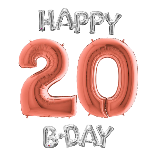 Narodeninový set balónov 20 rose gold / strieborná