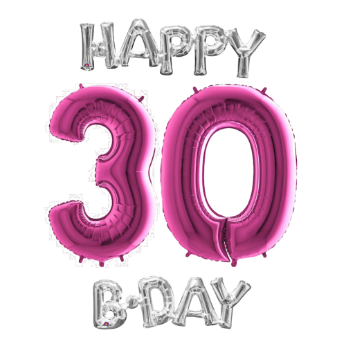 Narodeninový set balónov 30 ružová / strieborná