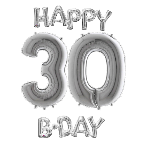 Narodeninový set balónov 30 strieborná / strieborná