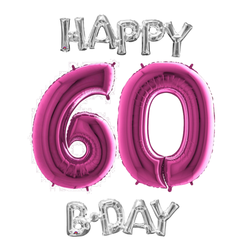 Narodeninový set balónov 60 ružová / strieborná