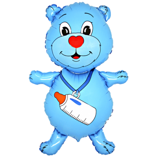 Balónik Macko s fľašou modrý