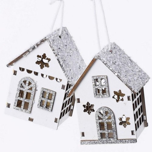Drevený domček s/2 biely 5x4x6cm