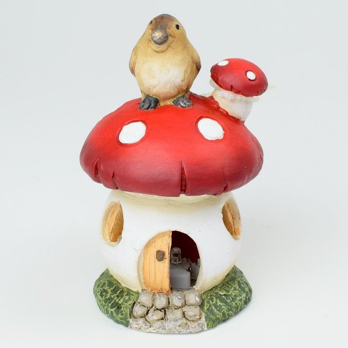 Domček muchotrávka s vtáčikom led keramika 8*8*12.8cm