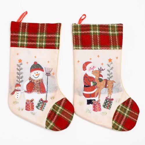 Záves ponožka santa s jeleňom  mix 2 15*32cm - Vianočné dekorácie