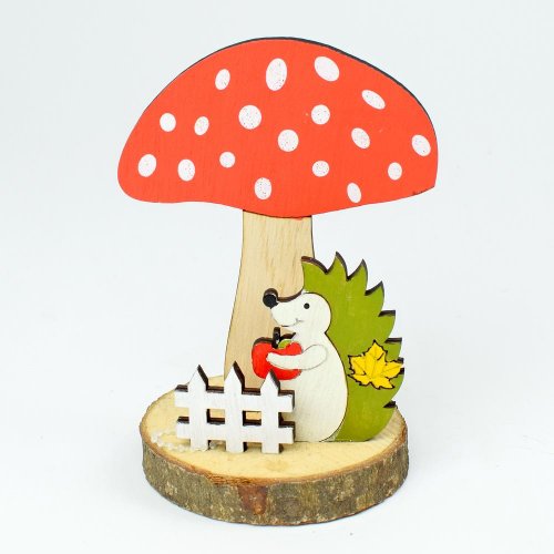 Muchotrávka s ježkom na podstavci drevo 9,5x7x12,5cm