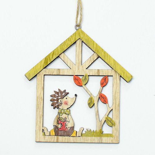 Záves dom ježko drevo 10,8x11,3x0,7cm