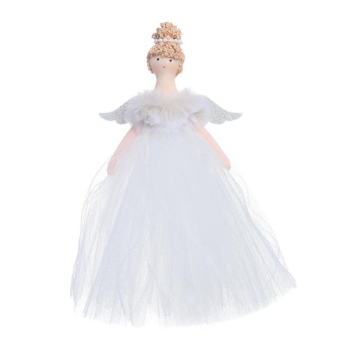 Záves víla biela/str textil 22cm - Vianočné dekorácie a ozdoby