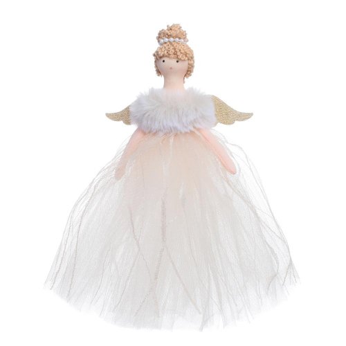 Záves víla béž/zlatá  textil 22cm - Vianočné dekorácie a ozdoby