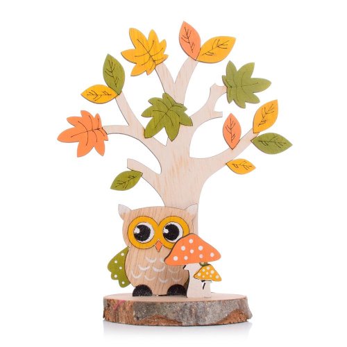Strom s lístim a sovou drevo 13*8.5*16.5cm