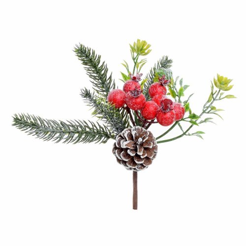 Vian. konárik čečina, zeleň, čer. šípky, šiška 16cm - Umelé kvety