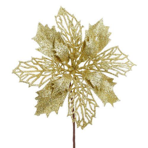 Vian. ruža/ poinsetia zlatá gliter 16cm