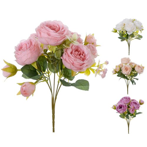 Kytica ruža, drob. kvety, zeleň mix/f 27cm