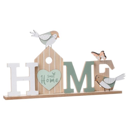 Nápis home s vtáčikmi zel/bie/nat drevo 41,5*5*23,5cm