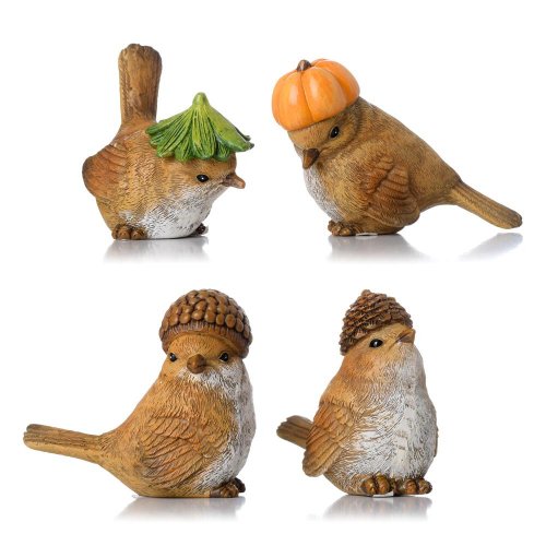 Vtáčik hnedý, klobúk šiš/žal/tek/trá mix/4 poly 6,5*3,5*6cm - Vianočné dekorácie