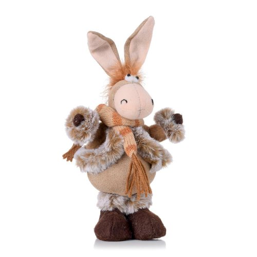 Somárik v kabátiku béž/hne/siv textil 15*9*26cm - Vianočné dekorácie