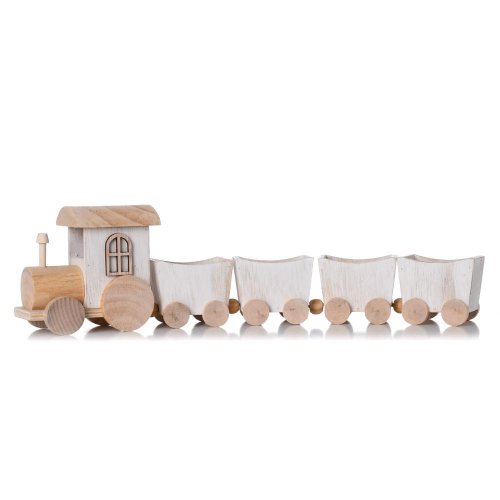 Vlak 4 vágoniky drevo bie/nat 32x7x5cm - Vianočné dekorácie