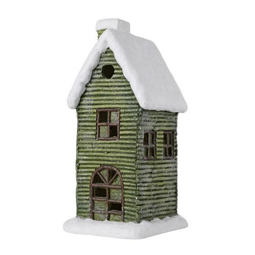 Domček zelený so snehom glit. veľký led poly 20*16,6*37,5cm - Vianočné dekorácie a ozdoby