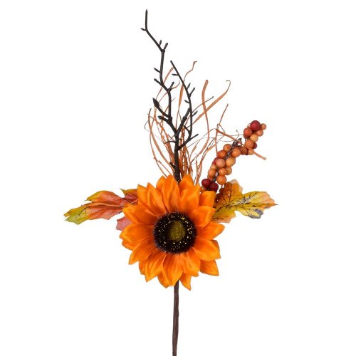 Konárik slnečnica, bobuľky, zeleň, or/žl/hne 30cm - Jesenné dekorácie