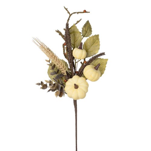 Konárik tekvice, trávy, guličky, lístie, krém/zel/hn 42cm