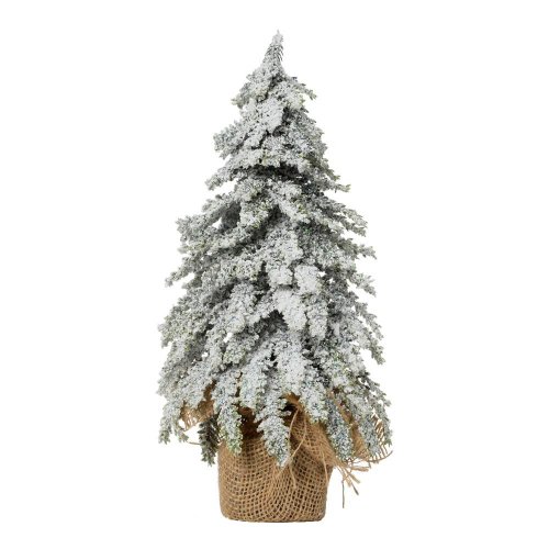 Stromček zasnežený na pníku v jute 18*18*35 - Vianočné dekorácie