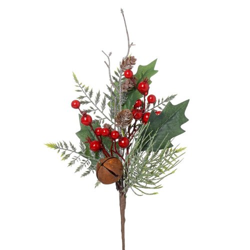 Konárik tuja, rolničky, guličky, čečina, glit zel/čer/hne 37cm