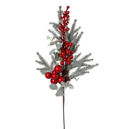 Zápich bie. čečina, eucal, šišky, červ. bobule gliter 61cm