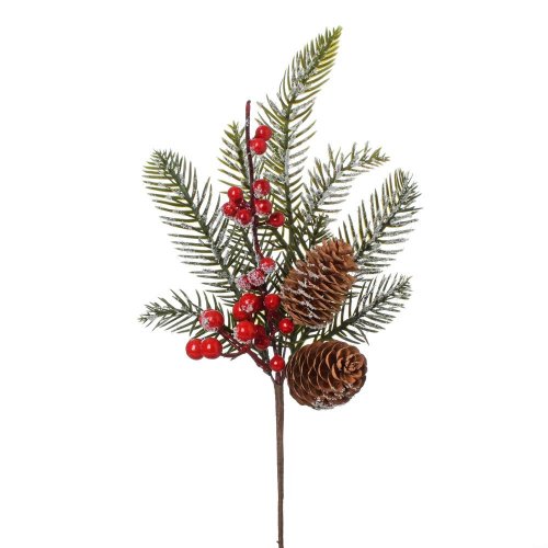 Zápich čečinka, šišky, čer. bobulky zasnežené 33cm - Umelé kvety