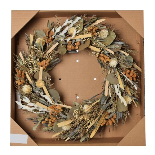 Veniec suš.,bodl, eucal,gyps, mix trávy,kré/hne/siv.zel 46cm