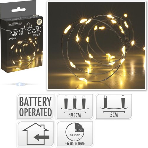 Led100 na drôtiku/bater./ww/ind/timer//ax9731130 - Vianočné osvetlenie