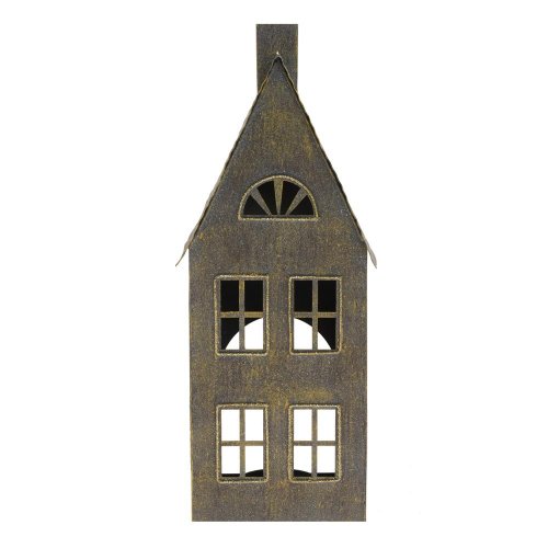 Domček siv-zla plech na čajovku 28.5x11x8cm - Vianočné dekorácie a ozdoby
