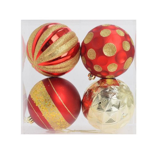 Gule plast. čer/zla lesk/mat ornament s/4 12cm - Vianočné dekorácie a ozdoby