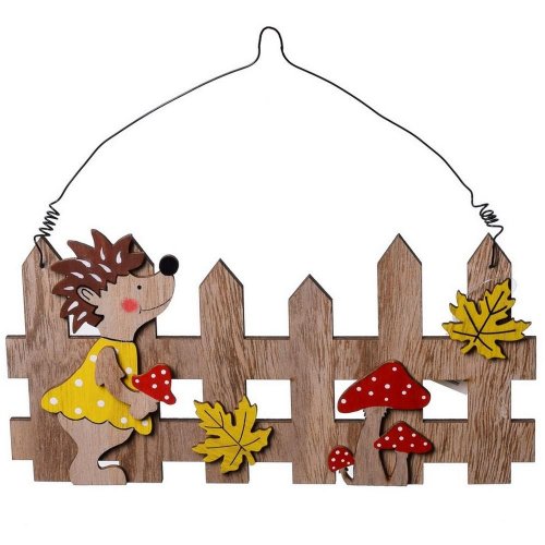 Drevený záves na plot jeseň+jež+huby 22,3x11,5x0,7cm
