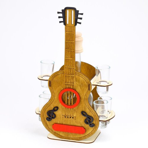 702 gitara/poháre drevo+sklo v34x21x10cm