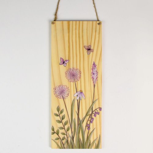 Záves tabuľka kvety  drevo 30x12x1cm natur