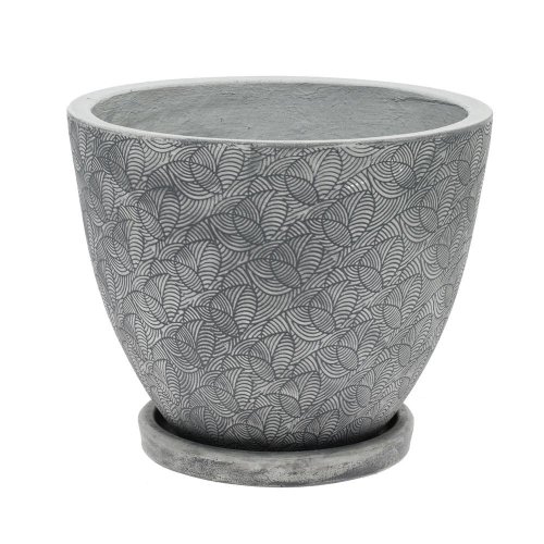 J82 kvetináč + miska okrúhly leaf šedá 37h30,3cm l