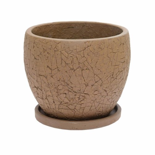 J103 kvetináč + miska okrúhly cylinder hnedá 37xh30,3cm m