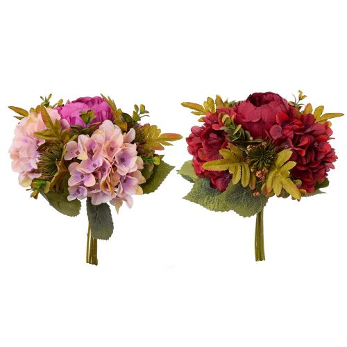 Kytica pivonka, hydrangea, bodliak, zeleň mix 2f 35cm