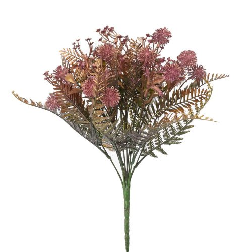 Zeleň drob. kvety, echinops zeleno-fialový metal 38cm - Umelé kvety