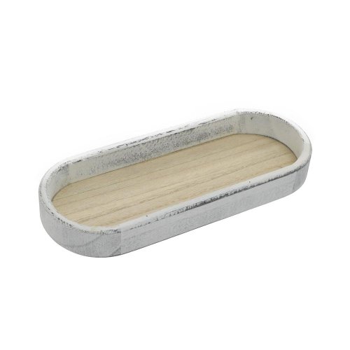 Tácka ovál bielo/béž drevo 34,2*14*3,8cm - Vianočné dekorácie