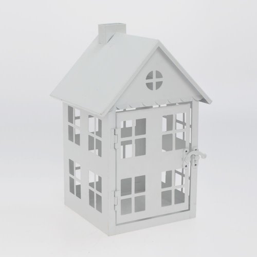 Lampáš domček biely kov 15*16*25cm