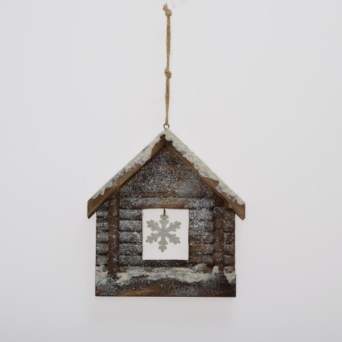 Záves domček hnedo-biely drevo 21,5*20,5*3cm