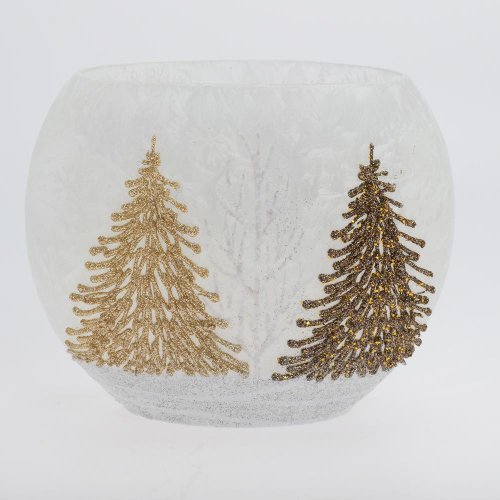 Váza oválna biela, stromy led 19.5*9*16cm