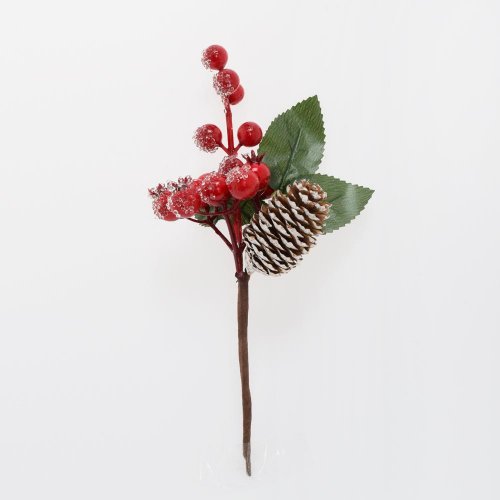 Zápich čer. bobule, šiška, ľad, zeleň 20cm - Umelé kvety