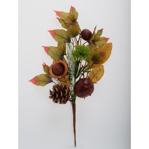 Konár gaštan, šiška, lístie zel/hne 36cm