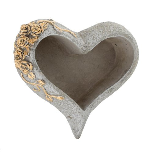 Obal srdce cement šedá zlatá ruža 21.5x19.5x7cm